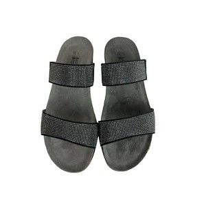 NAOT Women's Bianca Black Double Strap Sparkle Studded Wedge Sandals - 36 / US 5